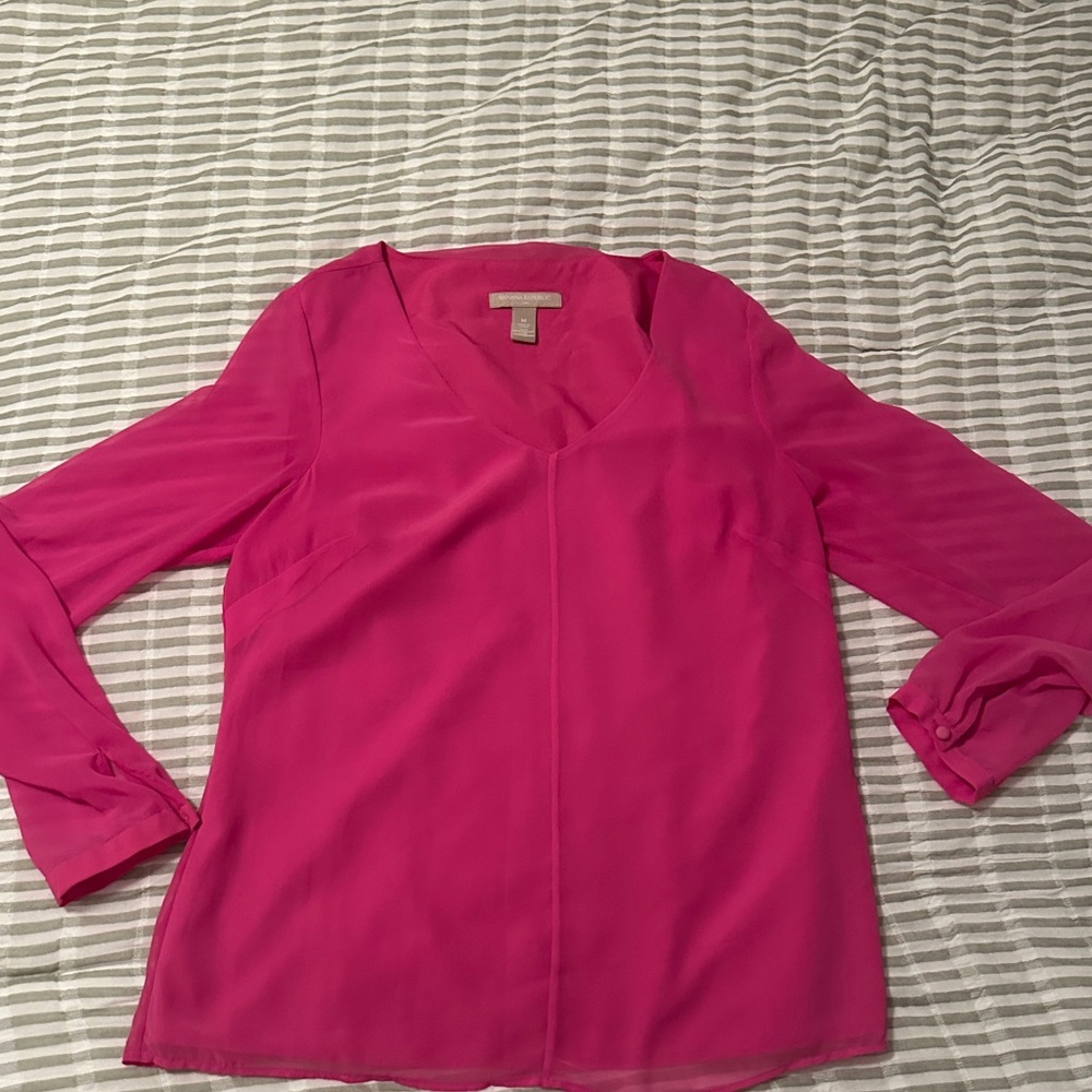 Banana Republic Hot Pink V-Neck Long Sleeve Blouse